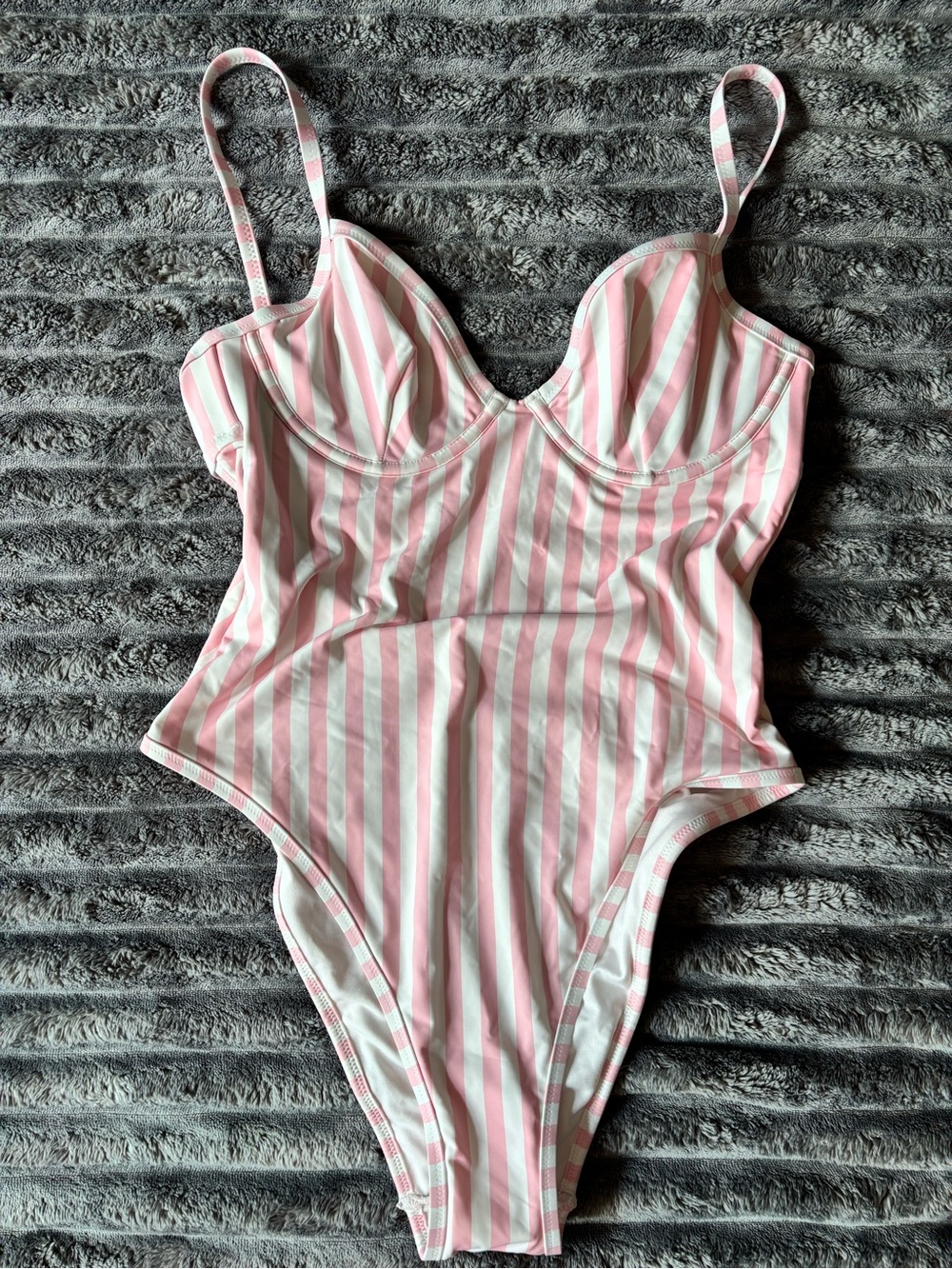 Victoria Secrete Classic Pink and White Striped One-Piece Swimsuit Medium